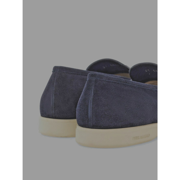 NIB FERRAGAMO FIORELLO BLUE SUEDE GANCINI BIT LOGO LOAFERS 11.5 ITALY main image 4